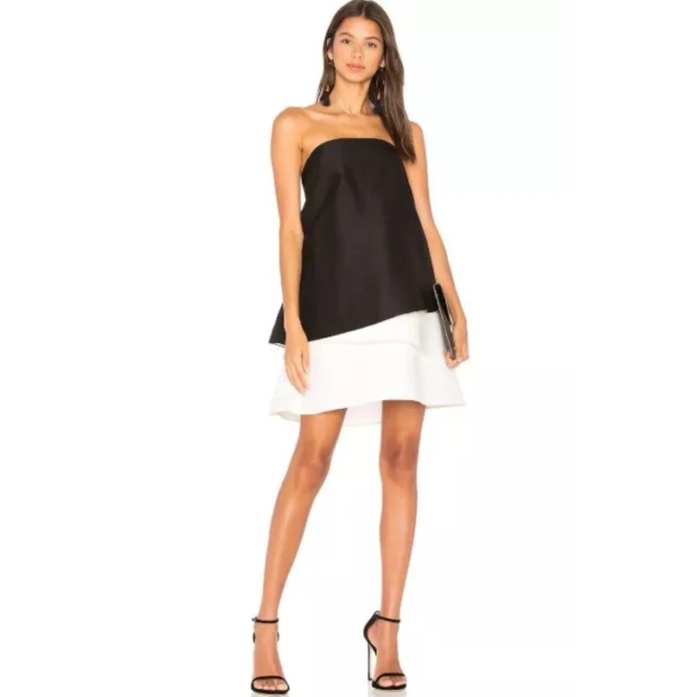 NEW Halston Heritage Black Strapless Swing trapeze Tiered‎ Dress Size 8 cocktail